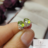 Dainty Oval Green Peridot Stud Earring, Handmade Earring, 925Sterling Silver Jewelry, Natural Gemstone Bridal Earring, Wedding Jewelry, Gift